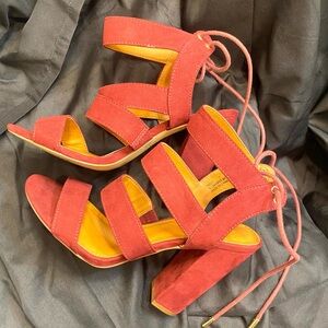 Charlotte Russe Red Strappy Block Heels